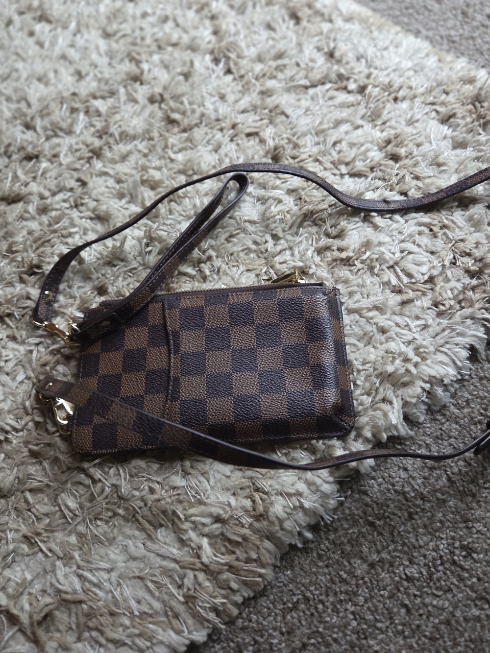 Brown Checkered Crossbody Wristlet Bag - Women